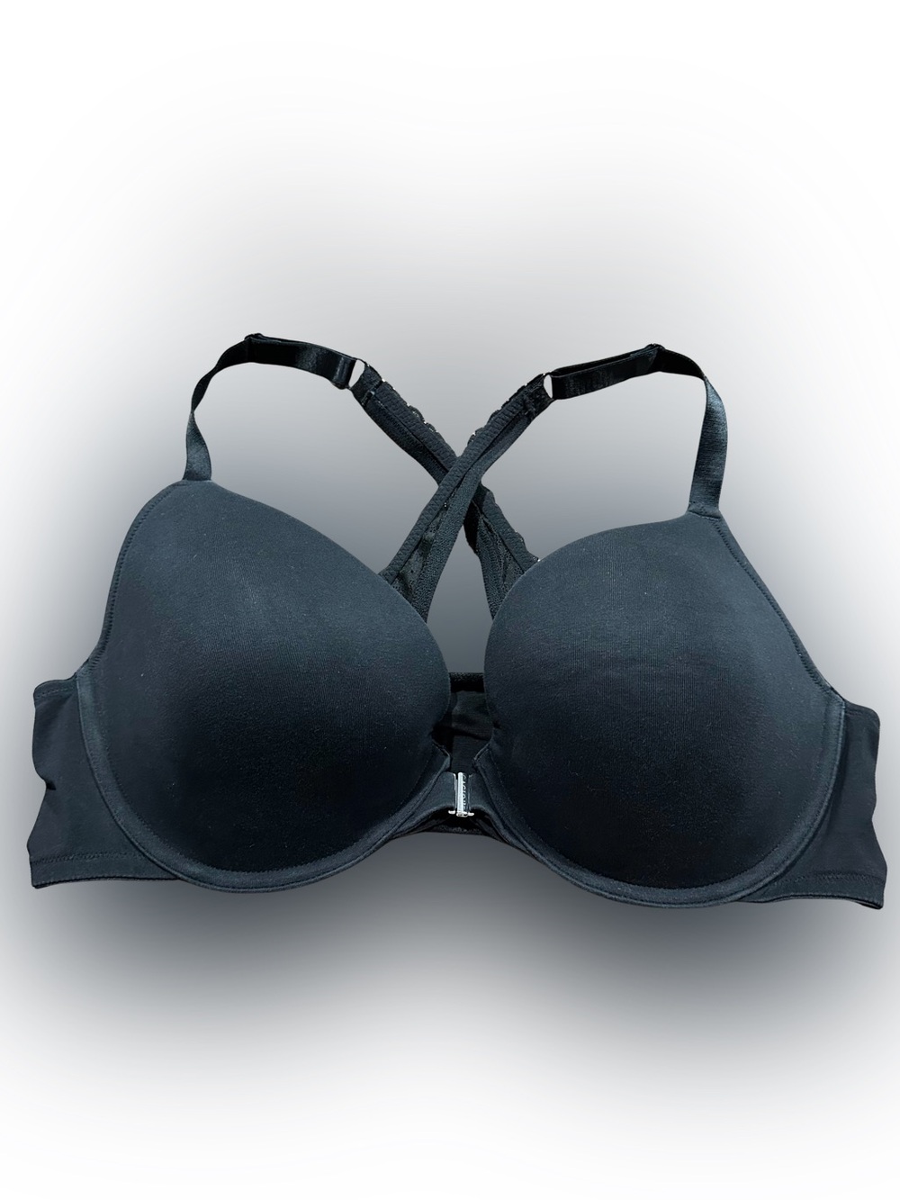 Cacique Bra 44DD Lightly Lined Full Coverage Jersey Front Close Black